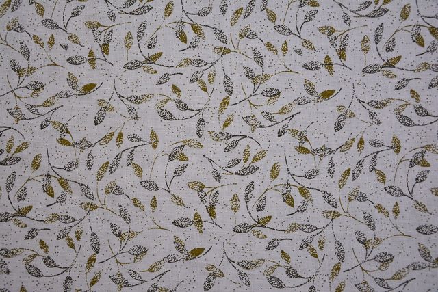 Leaf Printed White Linen Fabric