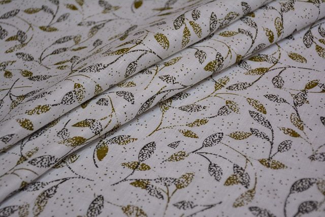 Leaf Printed White Linen Fabric