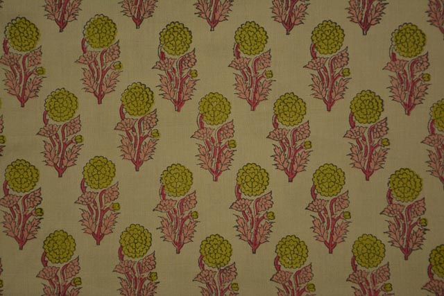 Warm Sand Floral Cotton Hand Block Printed Fabric