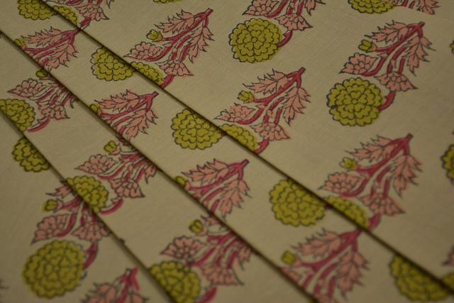 Warm Sand Floral Cotton Hand Block Printed Fabric