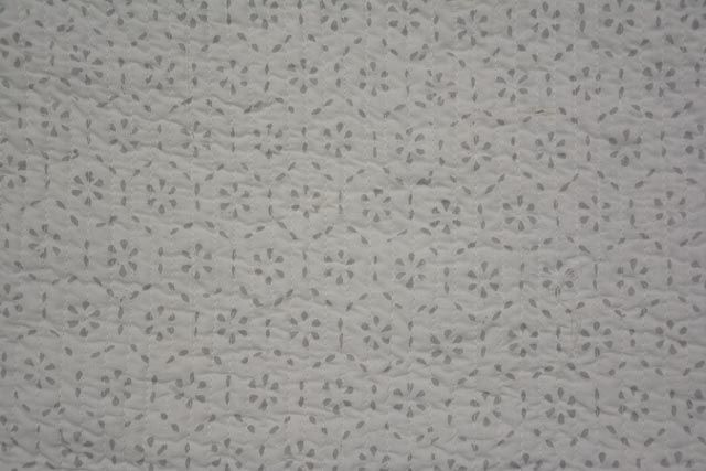 Grey And White Block Printed Reversible Cotton Quilted Fabric