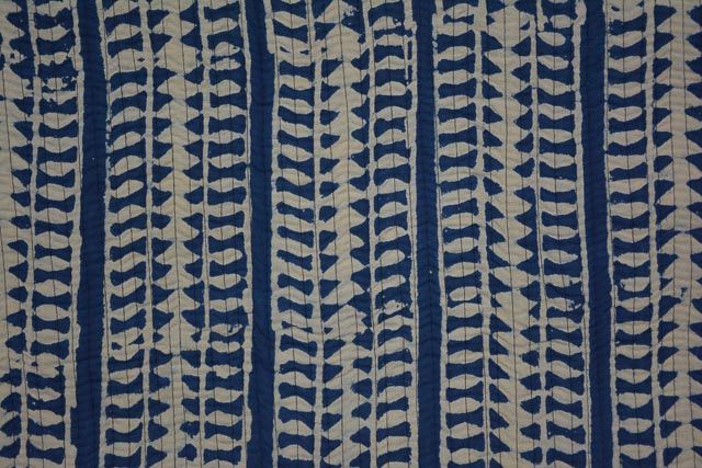 Indigo Hand Block Printed Reversible Cotton Quilted Fabric