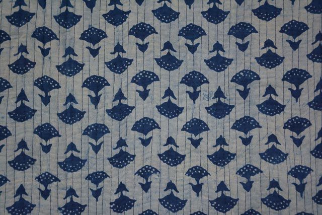 Indigo Hand Block Printed Reversible Cotton Quilted Fabric