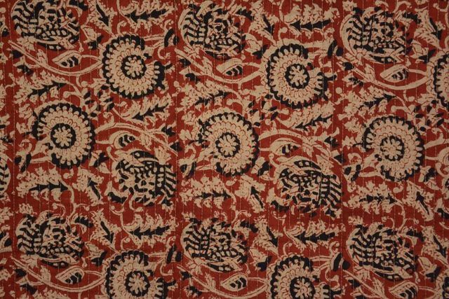 Bagru Red Block Printed Reversible Cotton Quilted Fabric