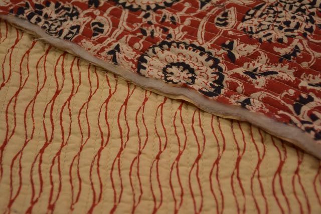 Bagru Red Block Printed Reversible Cotton Quilted Fabric
