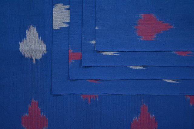 Galaxy Blue Leaf Print Ikat Cotton Fabric Hf3772