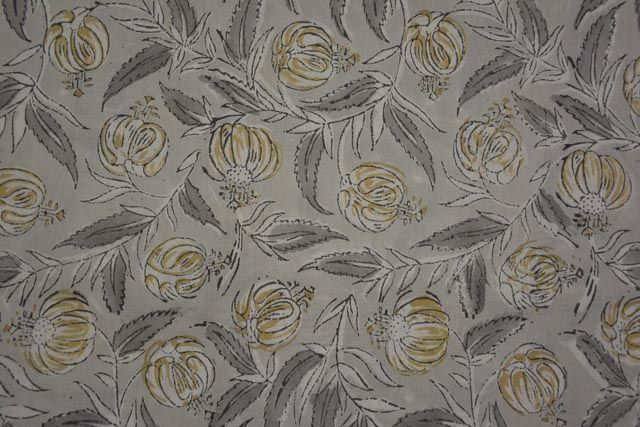 Quiet Gray Floral Cotton Block Printed Fabric
