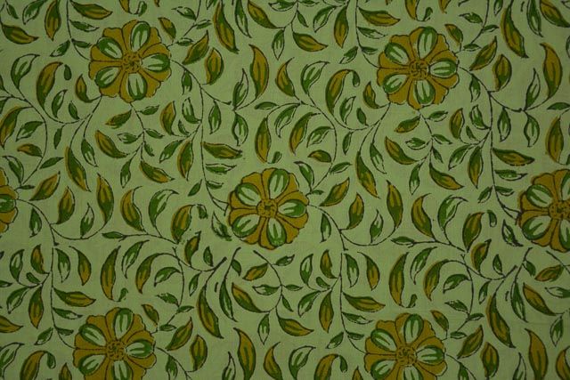 Light Grass Floral Cotton Block Printed Fabric