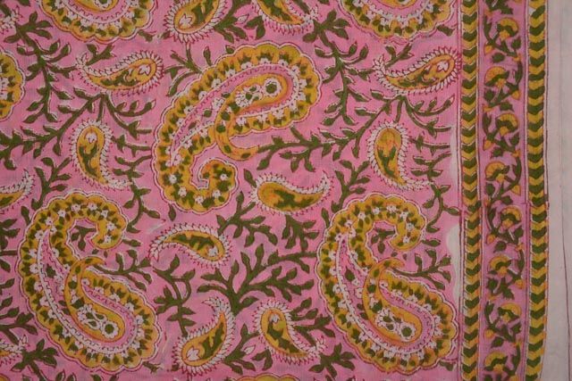 Prism Pink Floral Mulmul  Block Printed Fabric