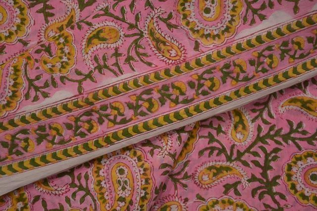 Prism Pink Floral Mulmul  Block Printed Fabric