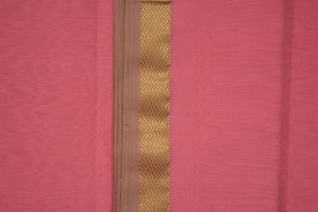 Bubble Gum Zari Border Maheshwari Silk Handloom Fabric