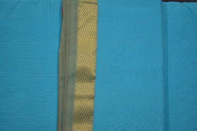 Blue Atoll Zari Border Maheshwari Silk Handloom Fabric