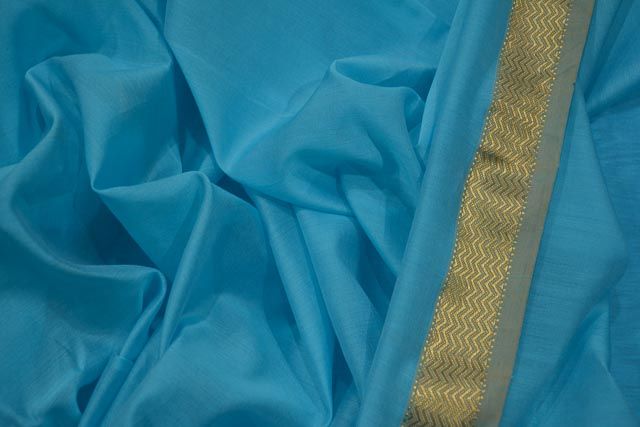 Blue Atoll Zari Border Maheshwari Silk Handloom Fabric