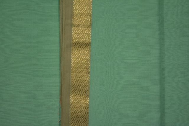 Medown Green  Zari Border Maheshwari Silk Handloom Fabric