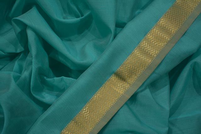 Pool Blue Zari Border Maheshwari Silk Handloom Fabric