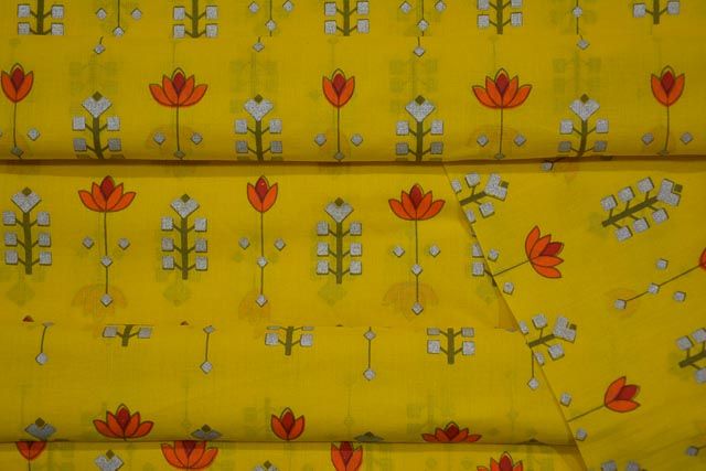Buttercup Floral Printed  Mulmul Fabric