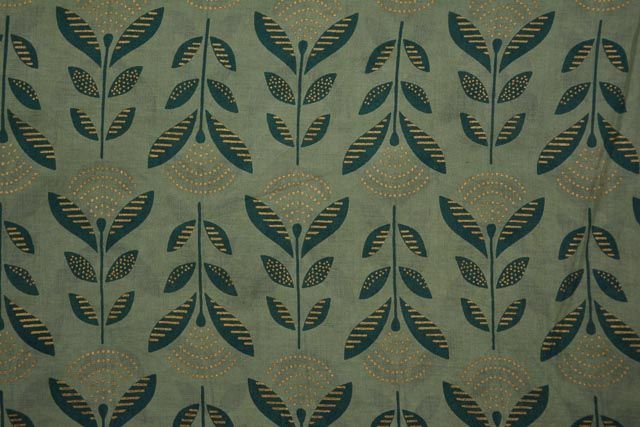 Laurel Green Leaf Printed  Mulmul Fabric