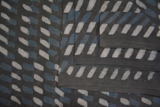 Grey Striped Block Print Mulmul Cotton Fabric
