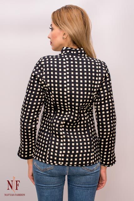 Black & White Square Hand Block Print Reversible Quilted Jacket 