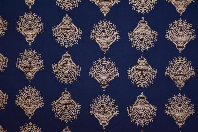 Royal Blue Gold Printed Indian Cotton Fabric
