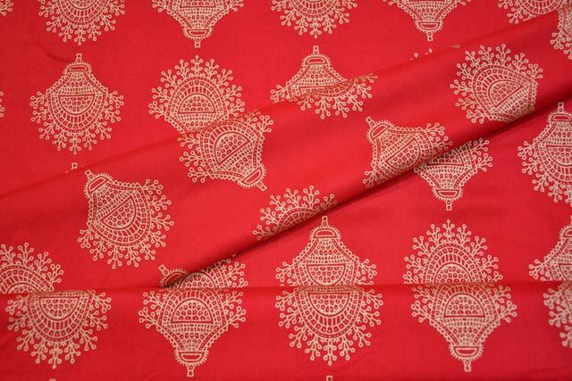 Gold Printed Red Indian Rayon Fabric