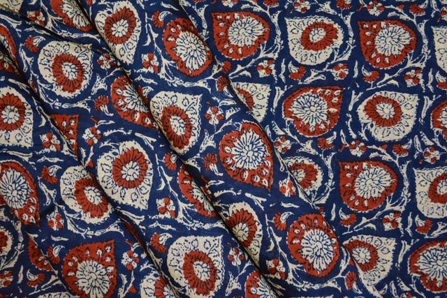 Royal Blue Floral Fine Rayon Fabric