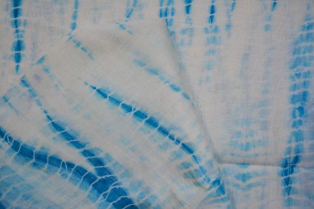 Shibori Print White And Blue Chanderi Fabric