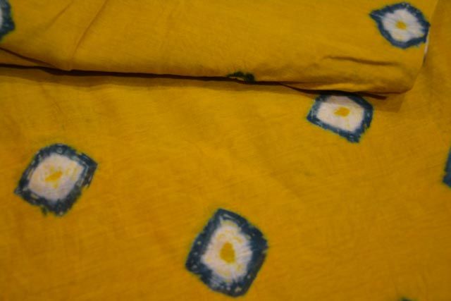 Shibori Print Yellow Chanderi Fabric
