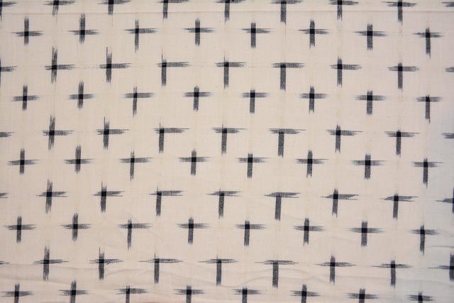 White Cross Print Double Ikat Fabric