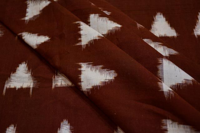 Brown And White Double Ikat Fabric