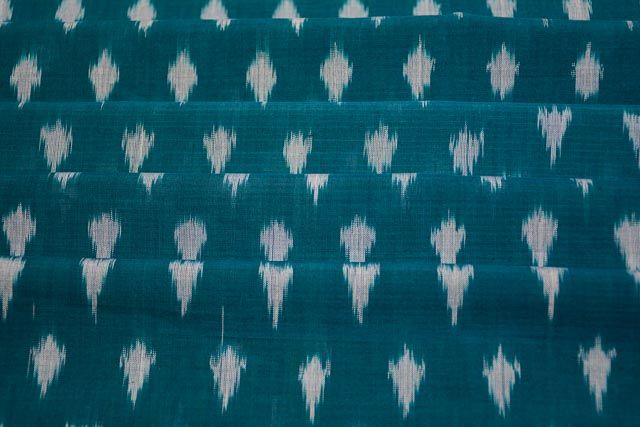 Teal Blue Handloom Fine Ikat Fabric