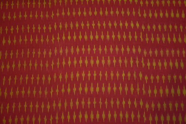 Mustard And Red Fine Ikat Handloom Fabric
