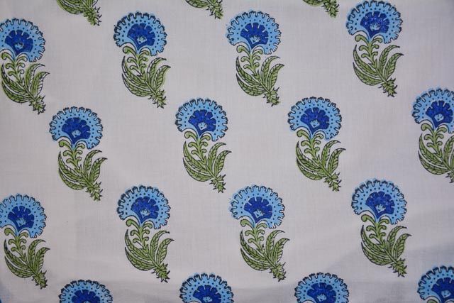 Floral Multicolored Cotton Block Print Fabric