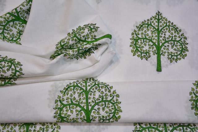 Tree Printed Cotton Block Print Fabric