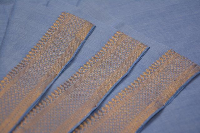 Blue Heron Zari Bordered Mangalgiri Pure Handloom Cotton Fabric
