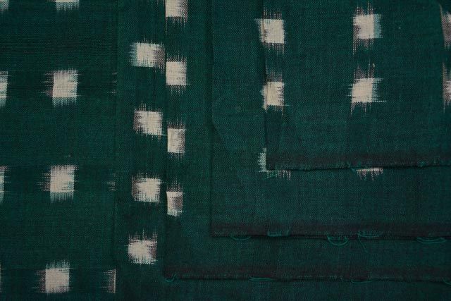Green And White Double Ikat Cotton Fabric 