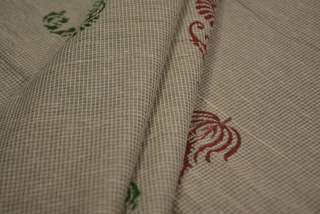 Golden White Paisley Hand Block Printed Handloom Cotton Fabric