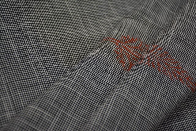 Gray And Black  Leaf Hand Block Printed Handloom Cotton Fabric