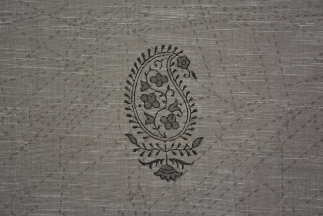 Grey And Black Paisley Hand Block Printed Handloom Cotton Fabric