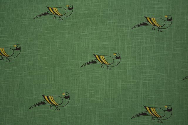 Zephyr Green Bird Print Indian Slub Cotton Fabric