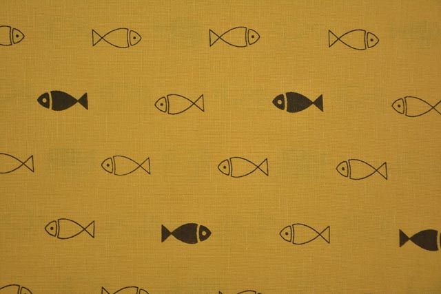Buff Yellow Fish Print Flax Cotton Fabric