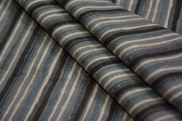 Gray And Black Stripes Print Indian Flax Rayon Fabric