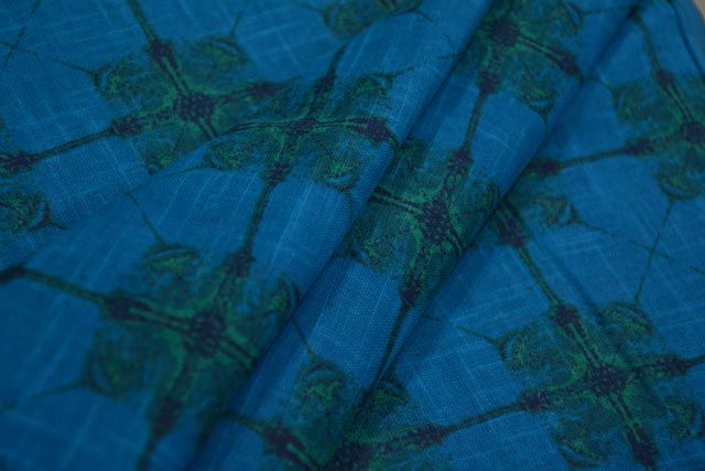 Diva Blue Print Flax Cotton Fabric