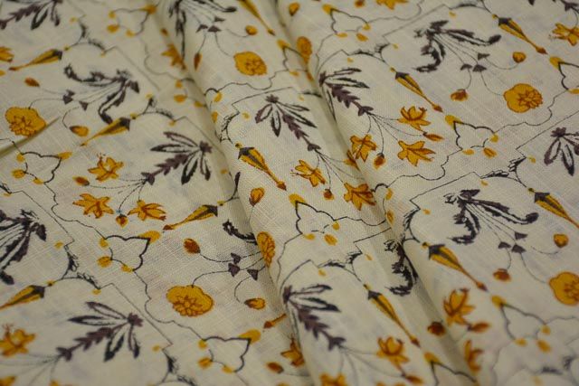 Sweet Corn Floral Print Indian Slub Cotton Fabric