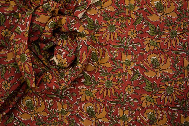 Kalamkari Cotton Floral Block Print Fabric