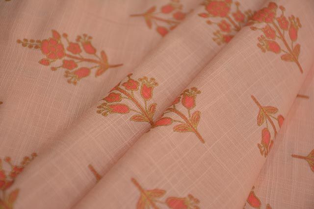Scallop Shell Floral Print Indian Slub Rayon Fabric