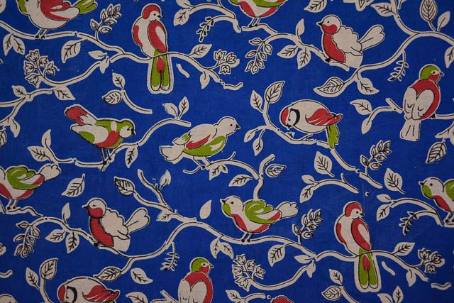 Bird Print Cotton Kalamkari Fabric
