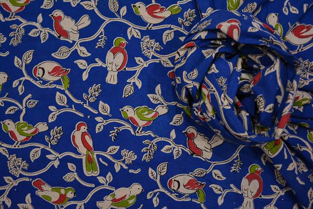 Bird Print Cotton Kalamkari Fabric
