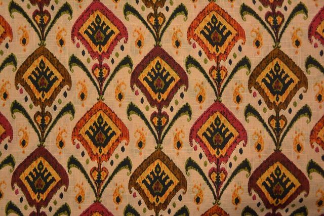 Peach Designer Print Indian Slub Cotton Fabric