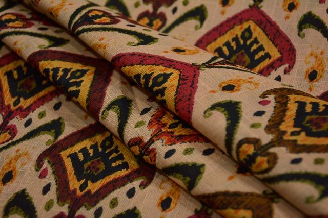 Peach Designer Print Indian Slub Cotton Fabric
